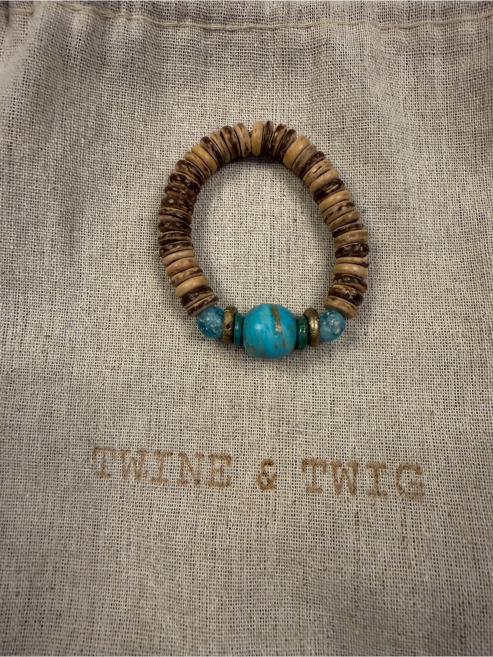 Twine & Twig Turquoise and Natural Wood Single Stack Bracelet